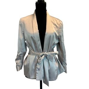 Dalia Collection cream nude blush pink satin effect front tie blazer Sz 12